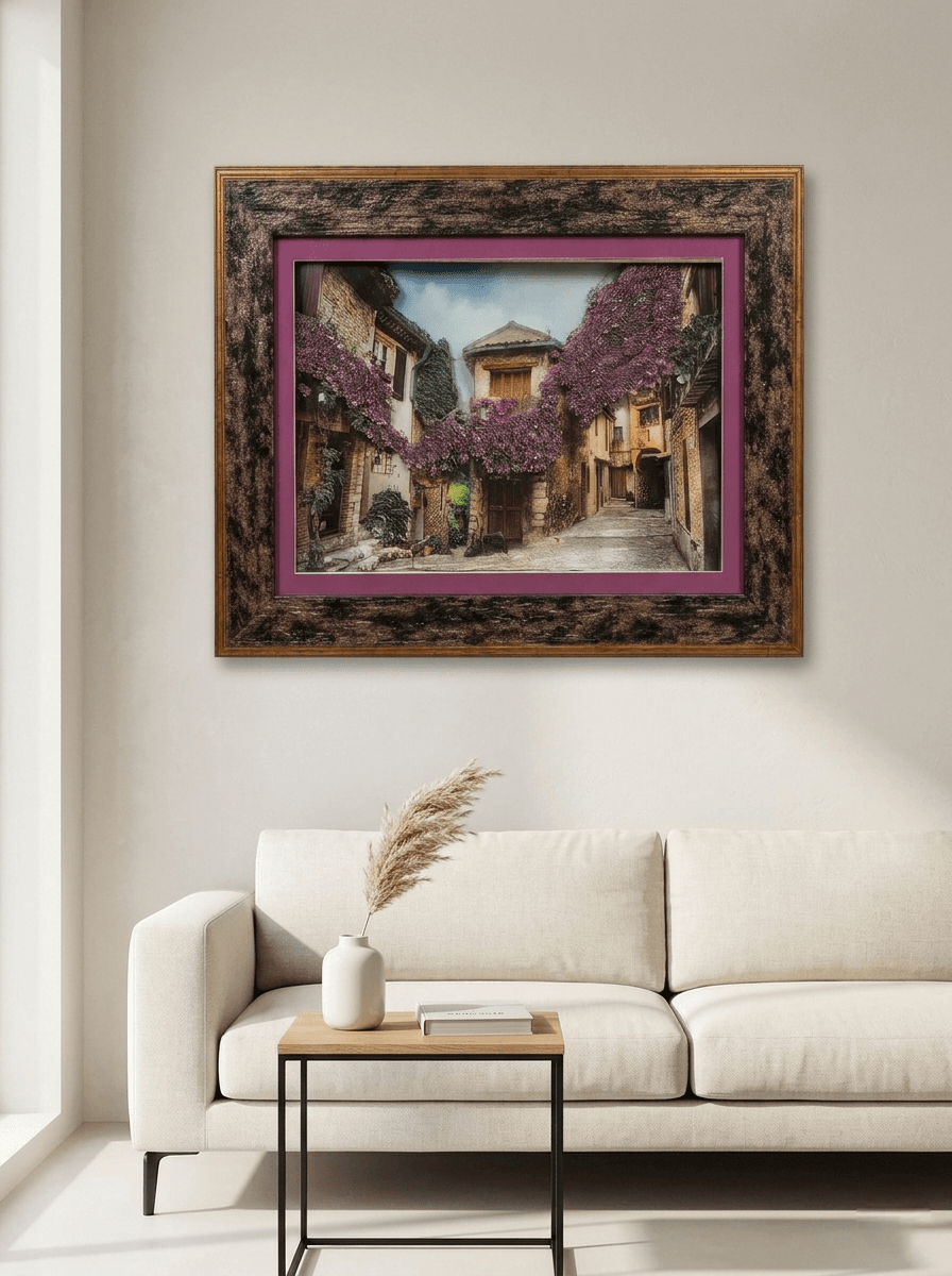 3 Boyutlu Katmanlı Rölyef Tablo: Çiçekli Sokak - detay