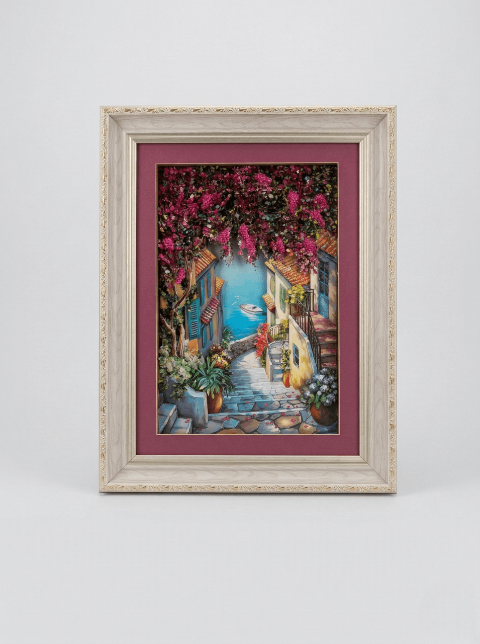 3 Boyutlu Katmanlı Sahil Kasabası Manzarası Rölyef Tablo